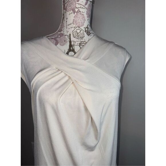 ANN TAYLOR Cream Wrap Front Sleeveless Blouse Top Shirt Size LP Large Peti - Picture 2 of 5